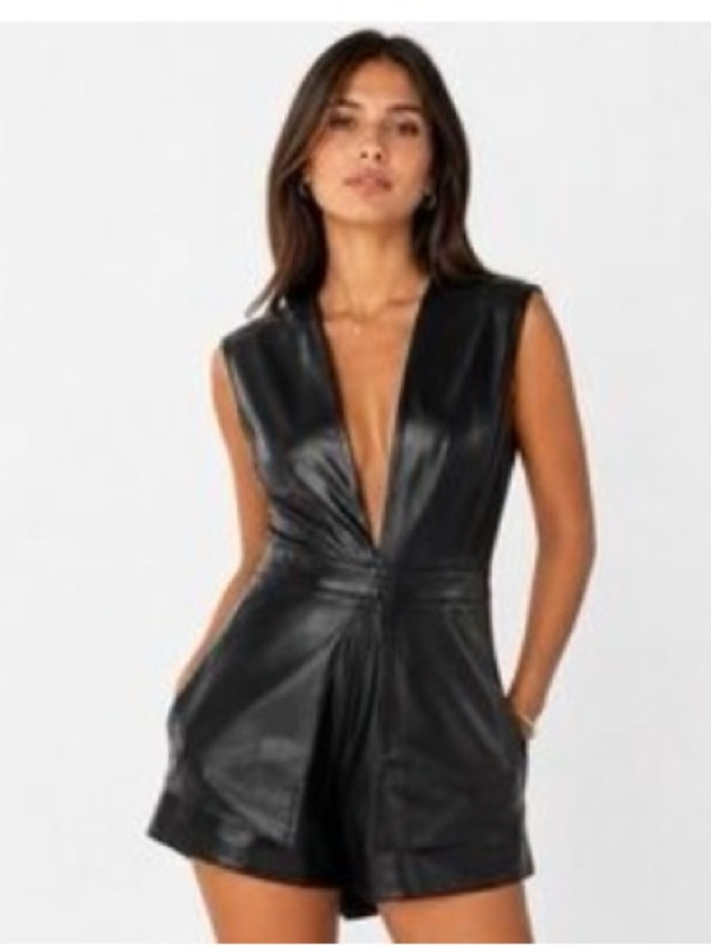 DO+BE Black Faux Leather Plunge Romper